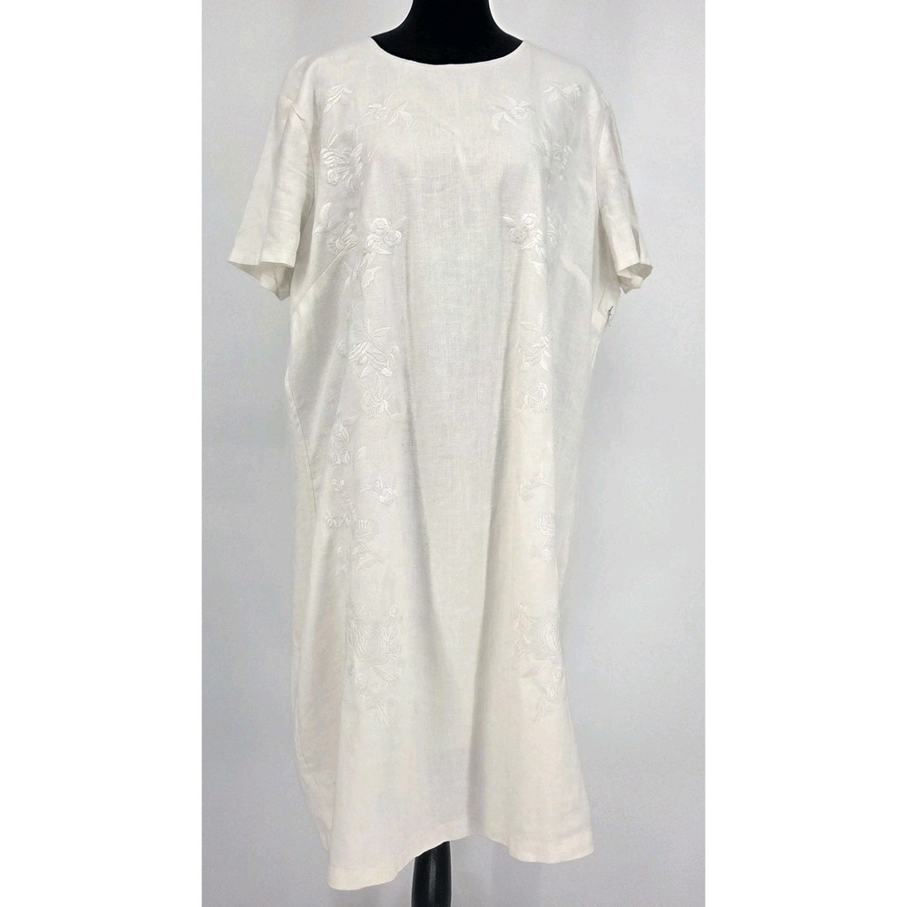 Long Tall Sally Embroidered Linen Dress 18 White Floral Midi Dress